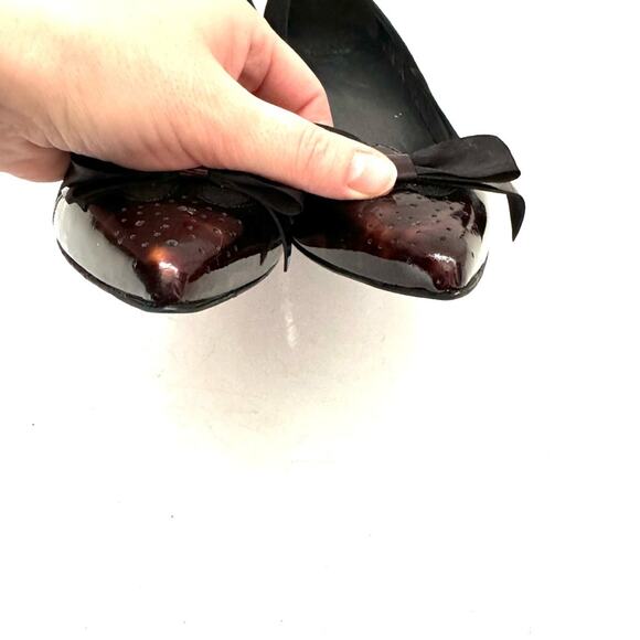 Stuart Weitzman Black Suede Tortoise Shell Satin Bow Heels Size 9.5 - Picture 8 of 9